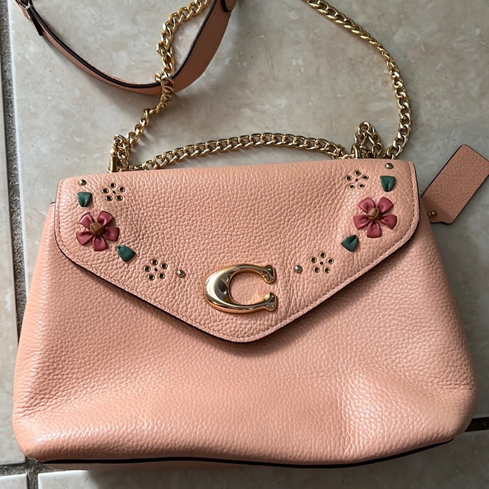 Coach crossbody purse should bag blush pink chain strap